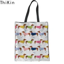 THIKIN/Милая красочная Женская хлопчатобумажная сумка с принтом щенка таксы, модная салфетка, большая сумка для покупок