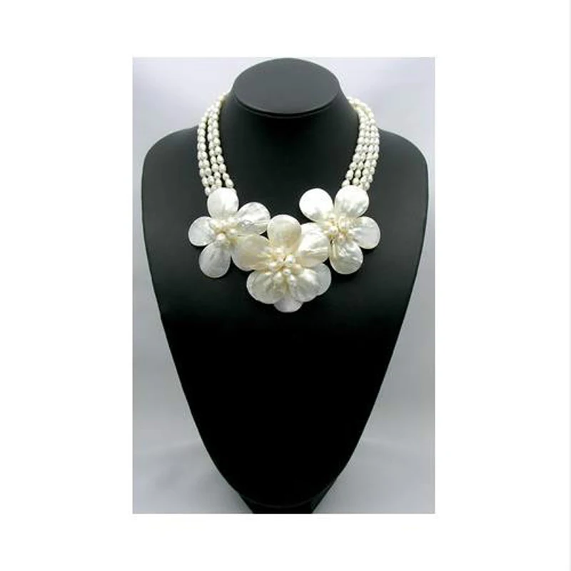 

Jxryxrth Natural NEW Fashion NEW Natural Mother of Pearl/MOP Shell FW Pearl Wired Flower 4 Strands Necklace 18