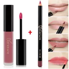 Набор сексуальных помад, стойкая Матовая жидкая помада+ бархатный карандаш для губ, водостойкая жидкая помада Batom, набор для макияжа