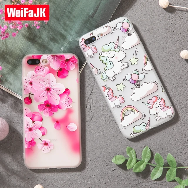 Cheap WeiFaJK Flower Case for iPhone 7 Plus 8 Matte Silicone Phone Case Soft TPU Back Cover for iPhone 6 6s 7 8 Plus X Case XS Coque 6