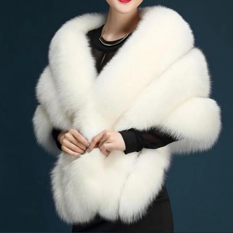 Ceny 2018 kobiety Bolero Bridal szal Faux Fur Wrap Bolero Wedding Cape Bridal szal futro Cape 2017 zima Ivory Bridal Cloak Bolero