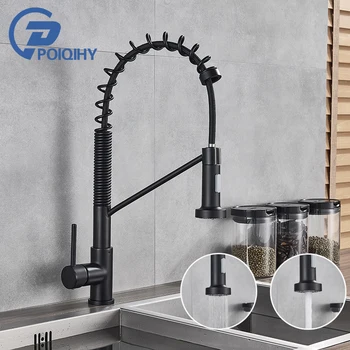 

Black Painting Pull Down Kitchen Faucet Dual Mode Water Spout 360 Swivel Handheld Spring Kitchen Faucet