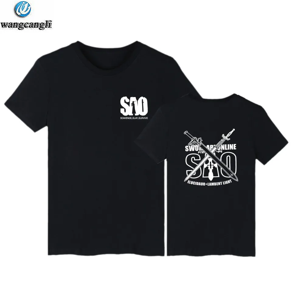 Sword Art Online футболка Sao Japan Hot Anime Kirito Elucidator Dark Repulsor черная Swordsman одежда|Футболки| |