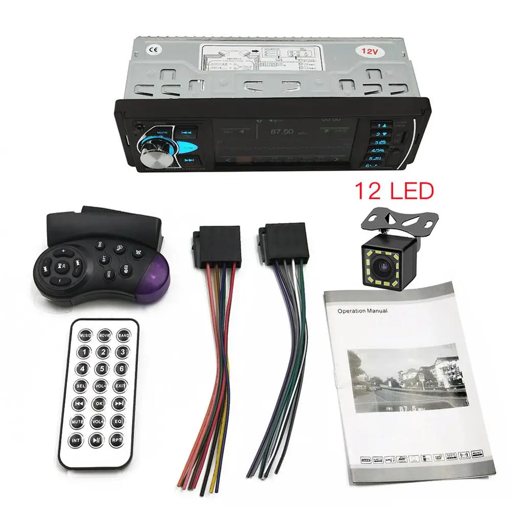 With 12 LED Camera Автомобильный MP3 плеер FM Радио Bluetooth Handsfree автомобильный Радио обратное изображение Авторадио 1din Suppor камера заднего вида Автомобильный Аудио FM/AUX/USB - Цвет: With 12 LED Camera