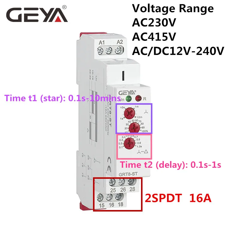 

10PCS Free Shipping GEYA GRT8-ST Delay on Star Delta Timer Soft starter AC230V 415V AC/DC12V-240V Delta Relay Motor Starter