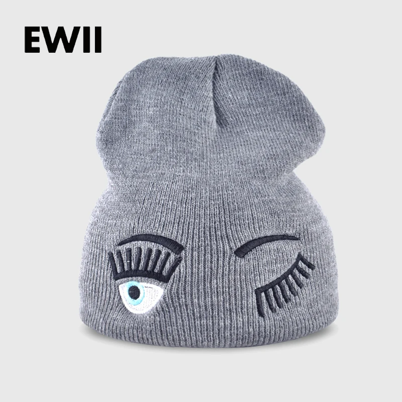 

2017 new winter hats for woman striped solid caps girl Knit cap woman eye lashes facial expression beanies gorro