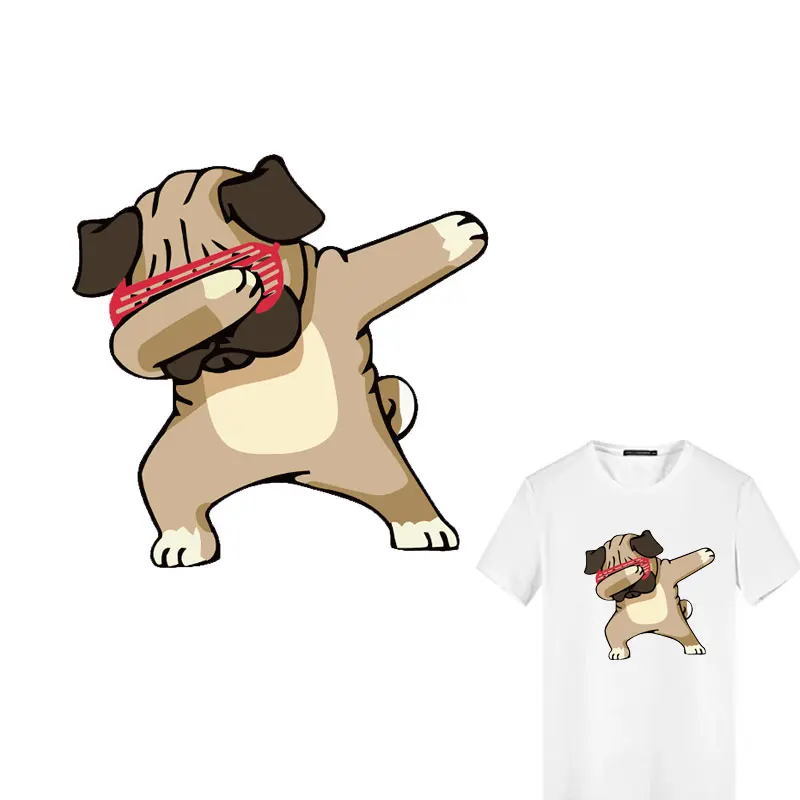 

Cute Big Dog Patch Iron on Transfers for Kids Fusible Clothing Stripes Heat-sensitive Patches DIY T-shirt Print Stickers PVC E