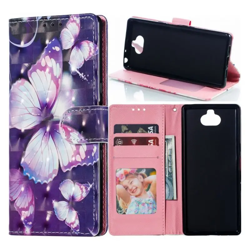 

sFor Fundas For Frame Sony XZ3 XA3 Card Slot Mobile Phone Bags Capa Cute Pattern Cat Stand Covers Mandala Butterfly Flowers P02Z