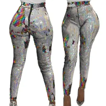

BKLD Colorful Sequin Long Trousers 2018 Fashion Women Nighclub Sexy Shiny Bodycon Female Leggings High Waist Skinny Pencil Pants