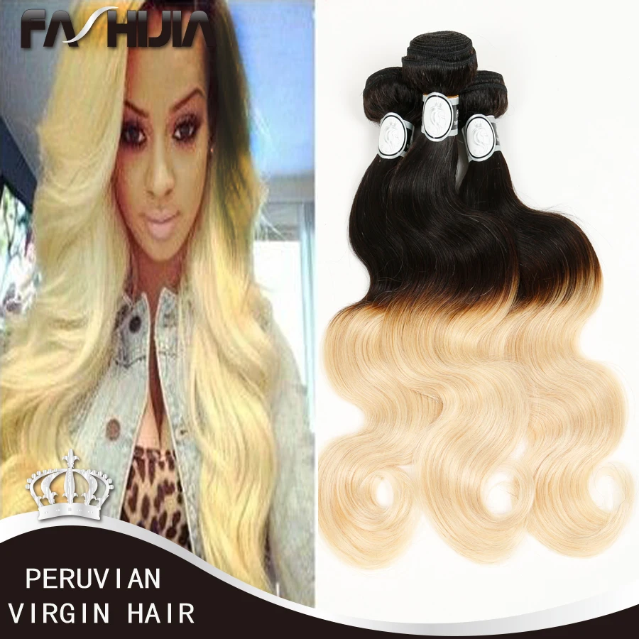 

Unprocessed Virgin Peruvian Hair Body Wave 1B 613 Ombre Two Tone Human Hair Extension Blonde 4Bundle Tissage Peruvian Body Wave