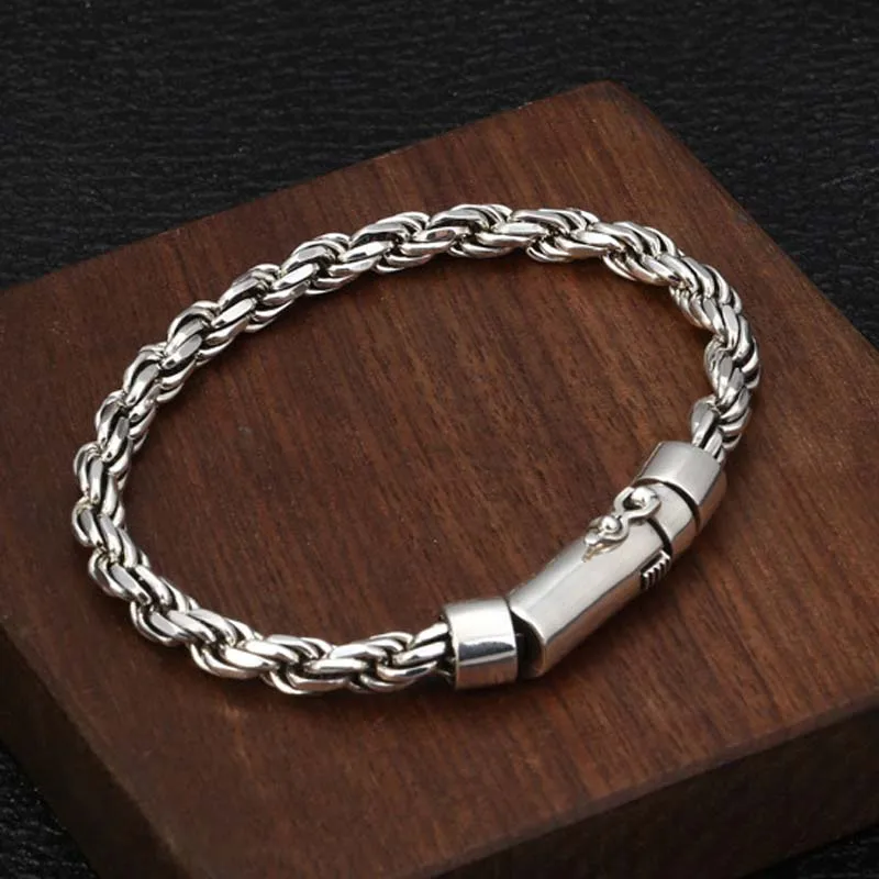 

100% 925 Sterling Silver 6mm 20cm Cable Rope Twisted Chain Bracelets For Women Men Fine Jewelry Solid Lock Clasp Chain Bracelet