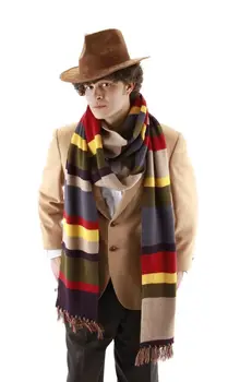 

Dr Doctor Who Scarf Cosplay Fourth 4th 12'DELUXE Tom Baker Striped And Police Box Blue Scarf Hat Fashion Men Women Autumn Winter