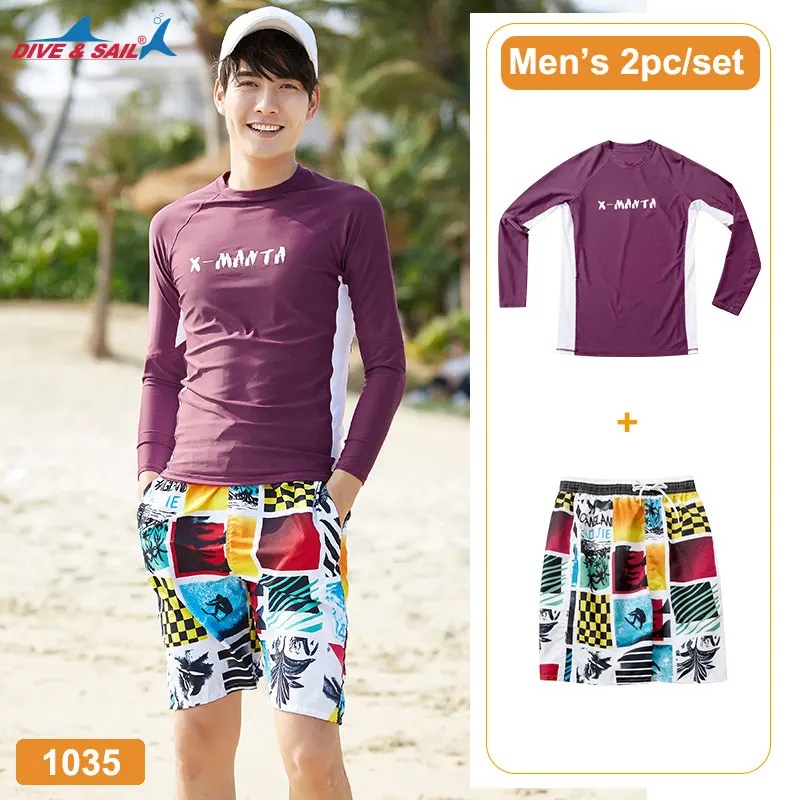 Женский с длинным рукавом Рашгард для плавания UPF 50+ Slim-fit купальник ming костюм Защита кожи активная купальная футболка с пляжные шорты - Цвет: 1035