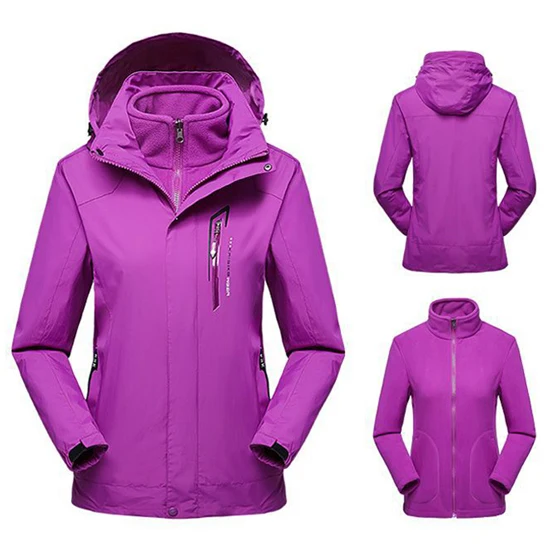 Зимняя Флисовая теплая куртка из 2 предметов для мужчин и женщин, для занятий спортом на открытом воздухе, ветровка для походов, катания на лыжах, кемпинга, теплые пальто, VA324 - Цвет: Women Purple