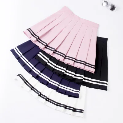 S-XXL Four Colors High Waist A-Line Women Striped Stitching Sailor Pleated Skirt School Sweet Girls Dance Skirt 2021 high waist stitching cute sweet girls dance mini skirts harajuku plaid summer women short skirt student pleated skirt