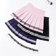 S-XXL Four Colors High Waist A-Line Women Striped Stitching Sailor Pleated Skirt Elastic Waist Sweet Girls Dance Skirt S-XXL Four Colors High Waist A-Line Women Striped Stitching Sailor Pleated Skirt Elastic Waist Sweet Girls Dance Skirt