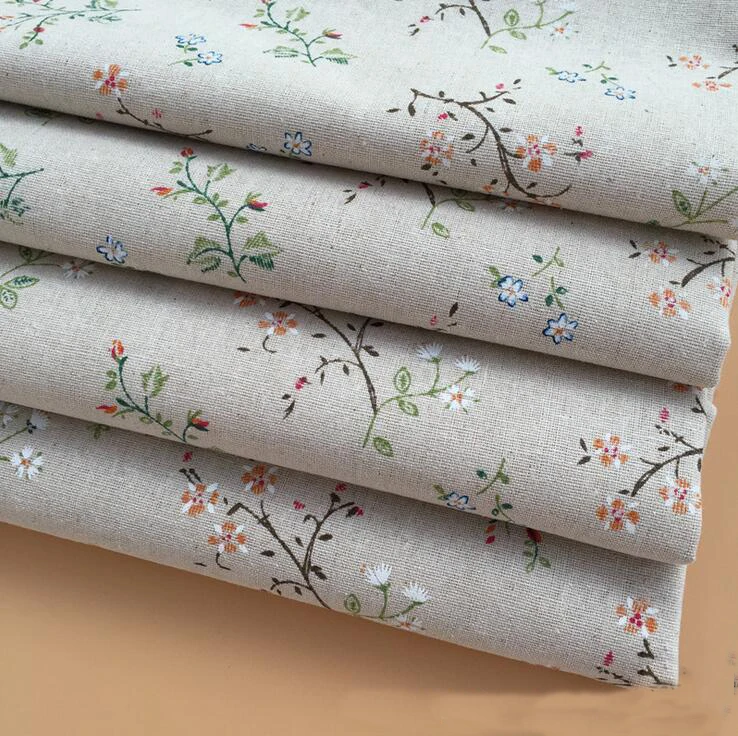 Hot sale 50*150cm width printed flower sewing upholstery cotton linen