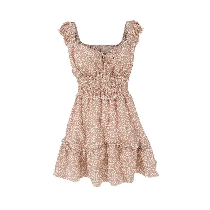 Модное летнее женское платье без рукавов, с квадратным вырезом, геометрическое повседневное богемное вечернее пляжное мини-платье, цельное