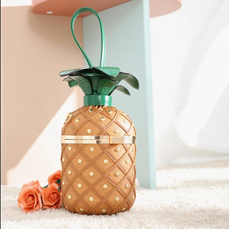 

JIULINSpring and Summer 2019 New Women's Bag Single Shoulder Slant Bag Individual Pineapple Bag Lock Chain Shaping Bag Rivet