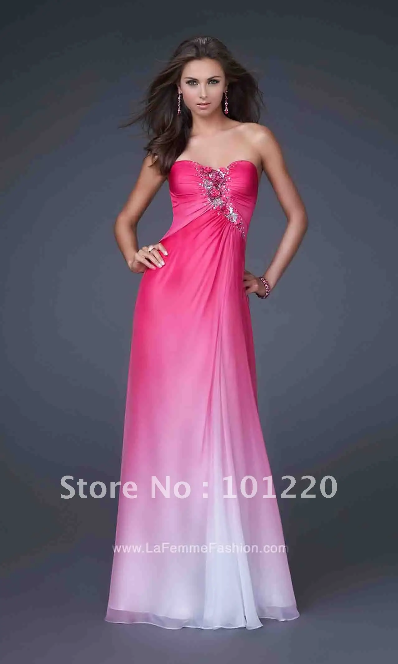 Free Shipping Custom Made Pink Ombre Strapless Prom Dress Floral