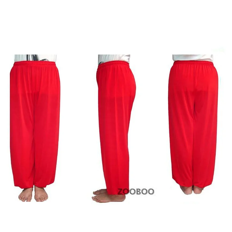 Высокое качество, мужские Модальные шаровары, штаны для йоги, тайцзи, тренировочные спортивные штаны для мужчин, кунг-фу, боевые искусства, брюки - Цвет: Red