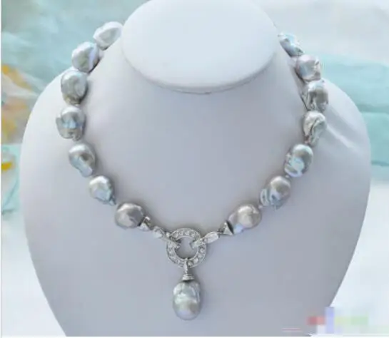 

Hot sell Noble- FREE SHIPPING>>>@@ Hot sale new Style >>>>>Rare 18" 18mm gray baroque keshi Reborn necklace pendant