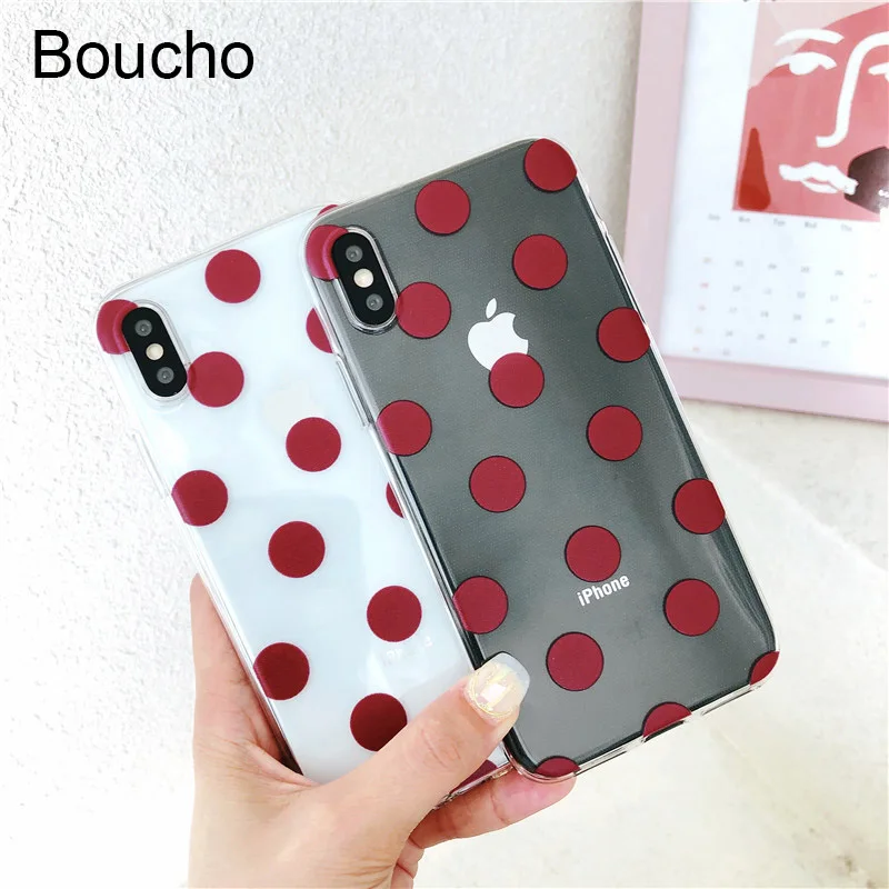 Boucho Прозрачная крышка для iphone 6 6s 7 8 Plus телефон чехлы X милые волновой точки Pattern