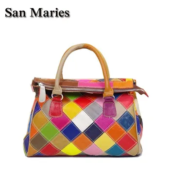 

San Maries Designer Handbags High Quality Women Messenger Bags Fashion Real Leather Colorful Plaid Tote Foldable Shoulder Bags