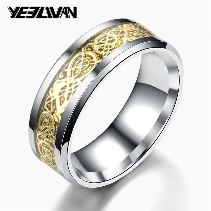 Винтажные кольца дракона для мужчин и женщин модные свадебные кольца из нержавеющей стали черные кольца панк - Цвет основного камня: R0124SGL