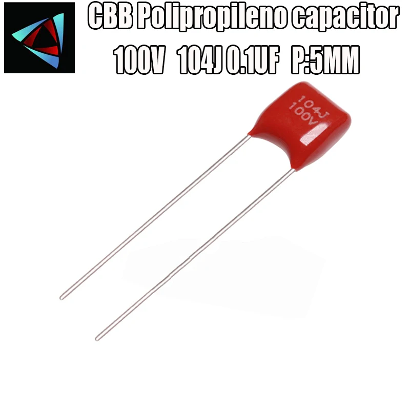 

50pcs 100V 104J 0.1UF Pitch 5mm CBB filme de Polipropileno capacitor
