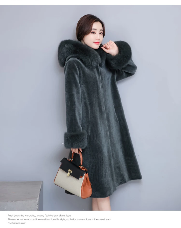 2019 High Quality Elegant For Women Faux Fur Coat  Winter Long Section Haining Fur Coat Hooded Sheep Shearing Coat Female  (27)