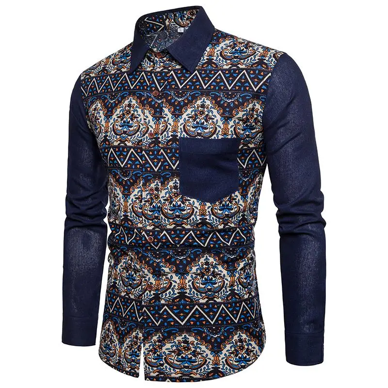 

Plus size Social Mens dress Shirts Retro Floral Slim fit Casual Blouse Men's Clothing Linen Shirts Men New
