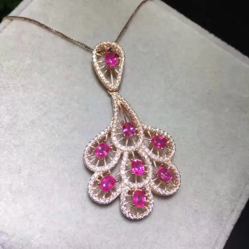 Naturel rouge rubis pendentif naturel pierre gemme pendentif collier S925 argent élégant personnali