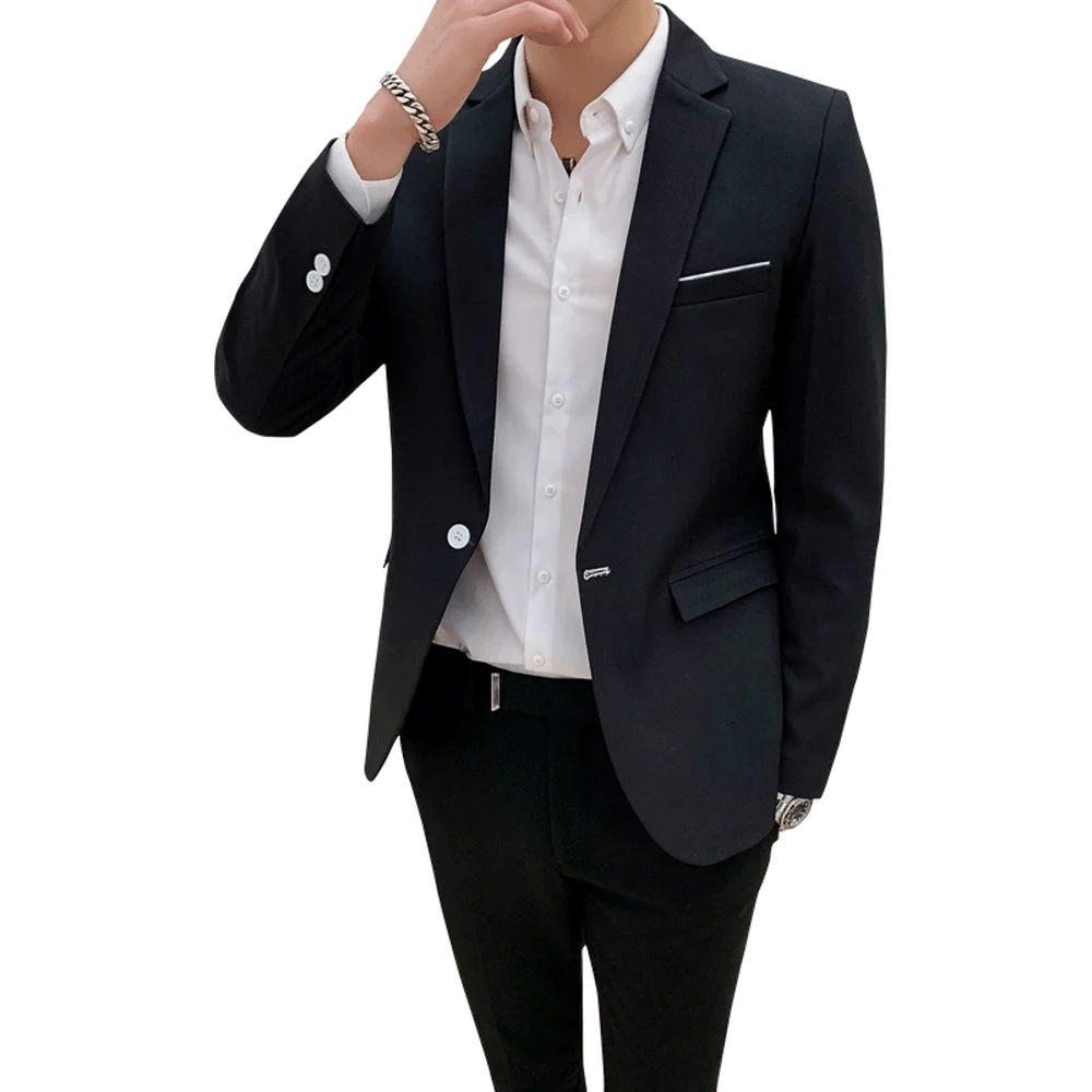 

Male Slim Fit Suit Blazer 2019 Fashion Business Casual Suit Jacket Spring autumn Solid color Men Polyester Single buckle Coat