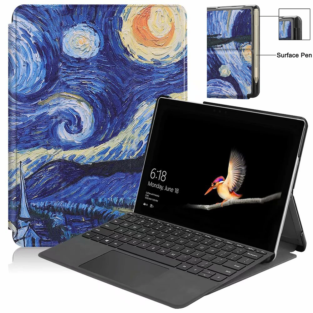 

PU Leather Fundas For Microsoft Surface Go 10" Stand Tablet With Pencil Holder PC Hard Back Cover For Microsoft Surface Go Case