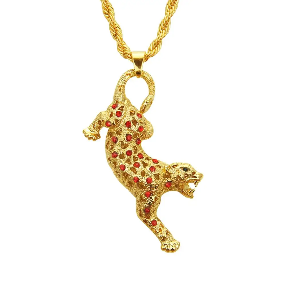 Karopel, новинка, хип-хоп ожерелье с подвеской в форме леопарда для мужчин и женщин, модное позолоченное мужское ожерелье с Т-образным кристаллом, Прямая поставка - Окраска металла: red crystl