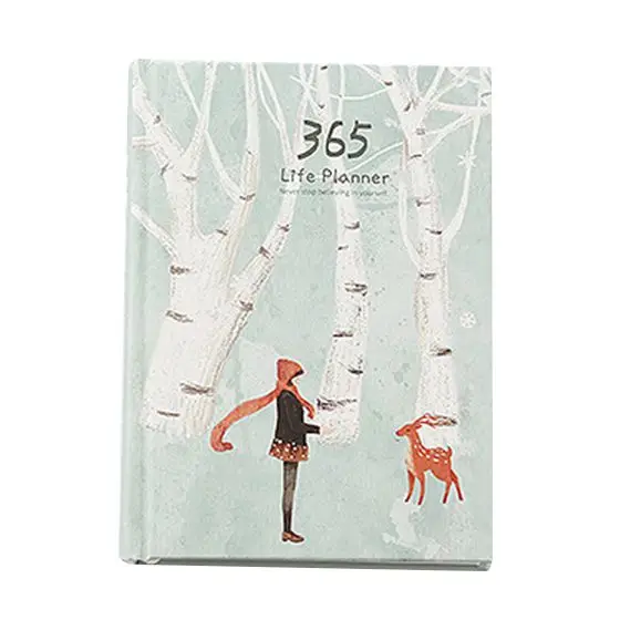 

Creative Hardcover Year Plan Notebook 365 Days Inner Page Monthly Daily Planner Organizer Diary, White+green Snow deer