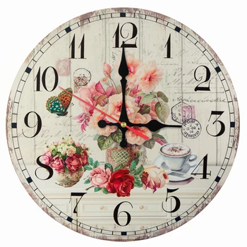 

New wall clock wooden clocks Quartz watch modern home decor living room flower single face stickers hot still life style