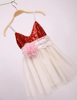 

&E-babe&Wholesale 2016 summer new Girls sequined flower tulle tutu dress toddlers lace princess wedding slip-dress frees hipping