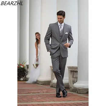 

men slim fit wedding suits man tuxedos gray 3 piece groom wear 2020 tailor suit