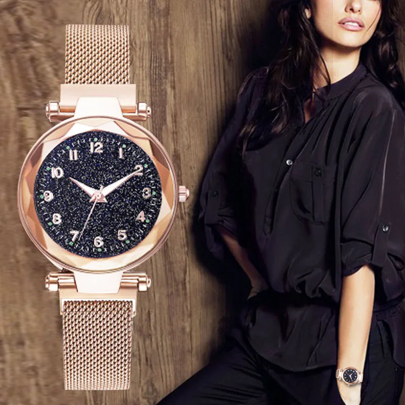 

WJ-8481 Women Watch Fashion Diamond Ladies Starry Sky Magnet Watch Luxury Brand Quartz Wristwatch For Gift Clock Female 2019