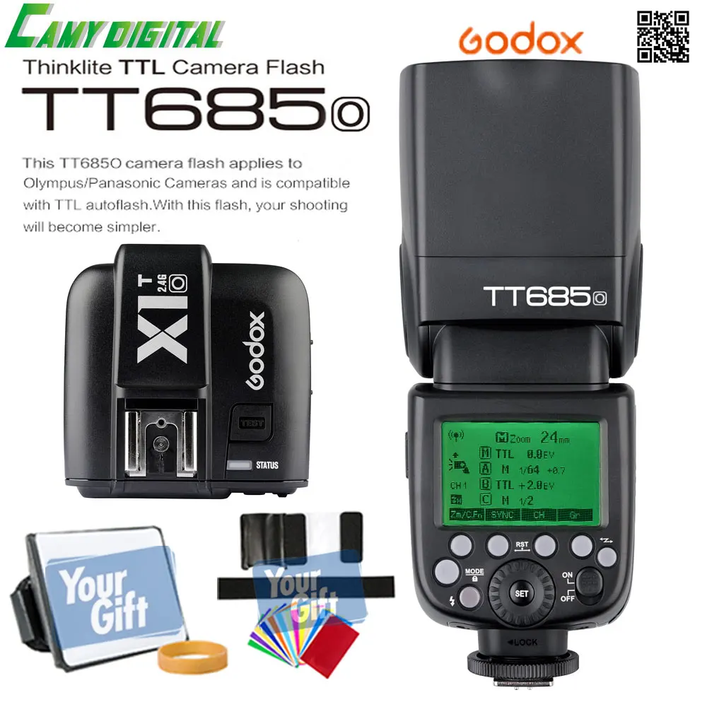 In the Stock Godox TTL TT685O Camera Flash 2 4G wireless HSS 1 8000s GN60 X1T