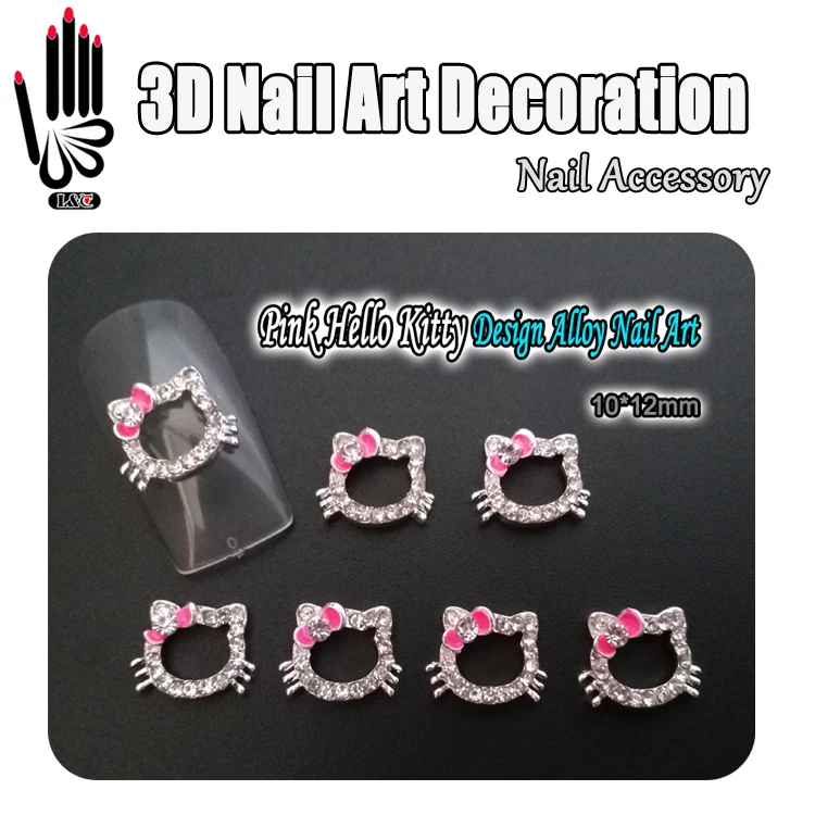

Art Nail 10pcs/Lot 3D Metal Pink Bow Hello Kitty Design Clear Rhinestone KT Cat Alloy Nail Art Decorations for Nail Jewelry