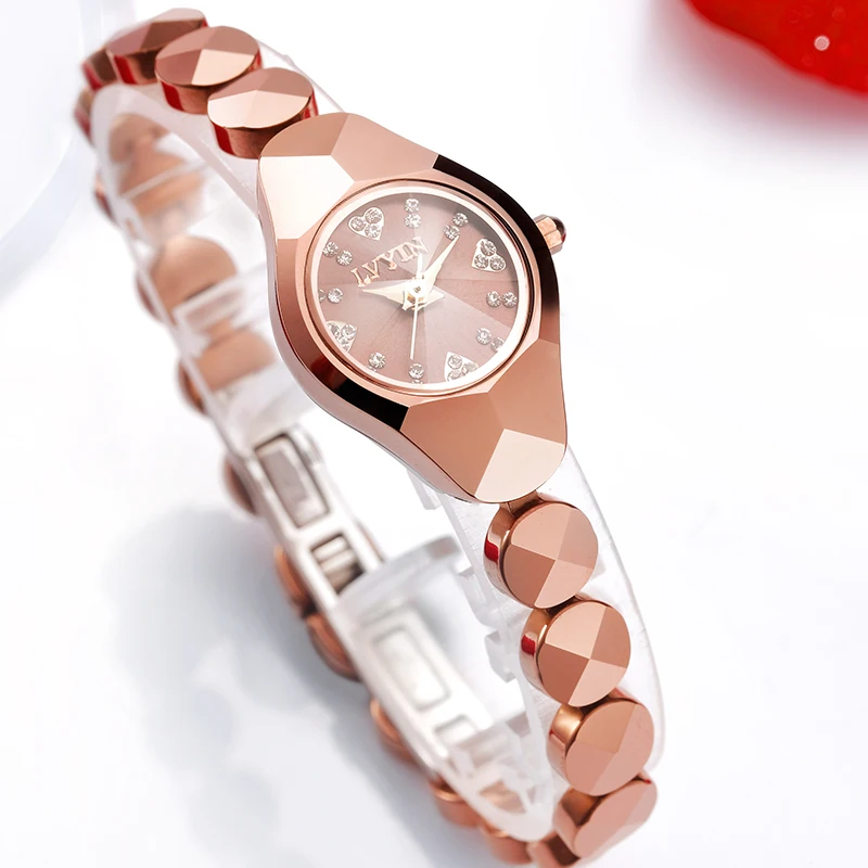 LVYIN женские керамические кварцевые часы сердце кристалл милые простые наручные часы золотые маленькие часы группа бизнес Relogio LY015