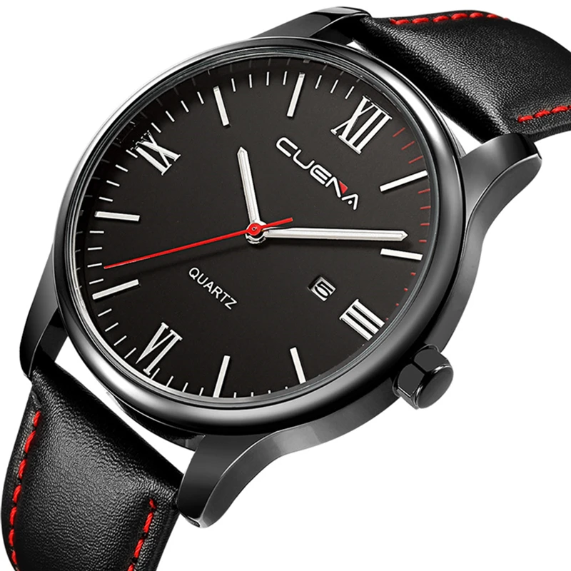 

CUENA Men Quartz Watch Brand Fashion Casual Watches Male Clock Genuine Leather Relojes Waterproof Wristwatches Relogio Masculino