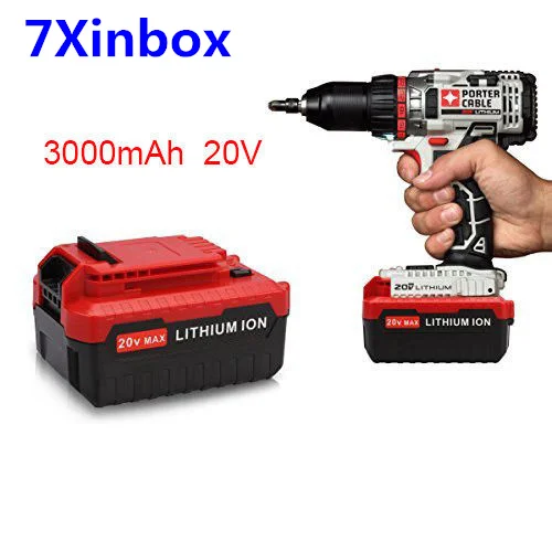 

7Xinbox20V 3000mAh Li-ion Battery For Porter Cable PCC685L PCC680L PCC681L PCCK602L2 PCC600 PCC640 PCC682L PCC685LP PCC600