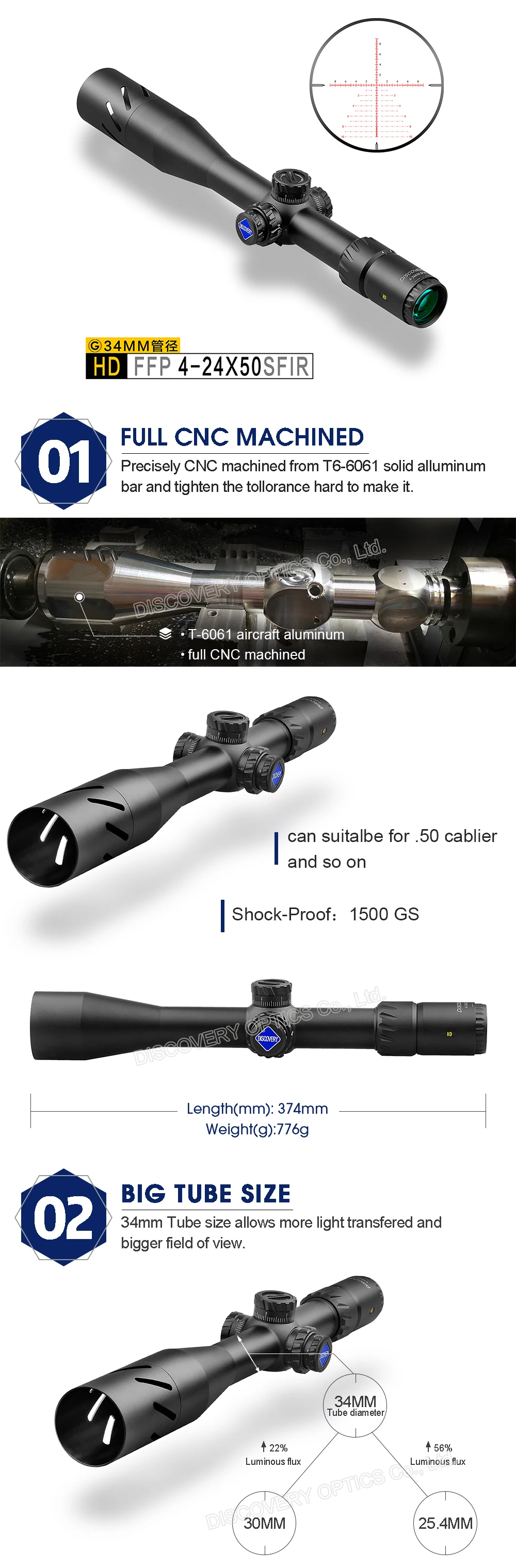 Дискавери HD 4-24X50 SFIR SLT FFP IR-MIL Тактический ДАЛЬНОБОЙНЫЙ охотничий прицел 34 мм трубка первый фокальный самолет прицел