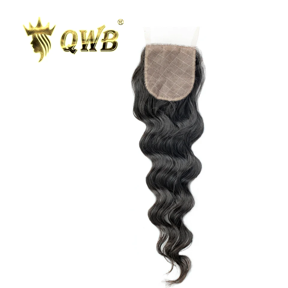 

QWB Queen Weave Beauty Silk Base Closure Loose Wave 12''/14''/16'' Brazilian Virgin Hair Nature Color Free shipping
