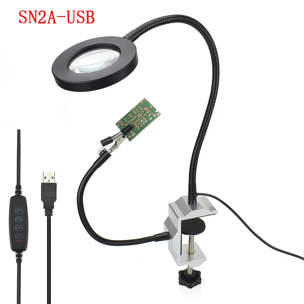 NEWACALOX держатель паяльника USB 3X лупа скамейка тиски Алюминиевый Настольный зажим
