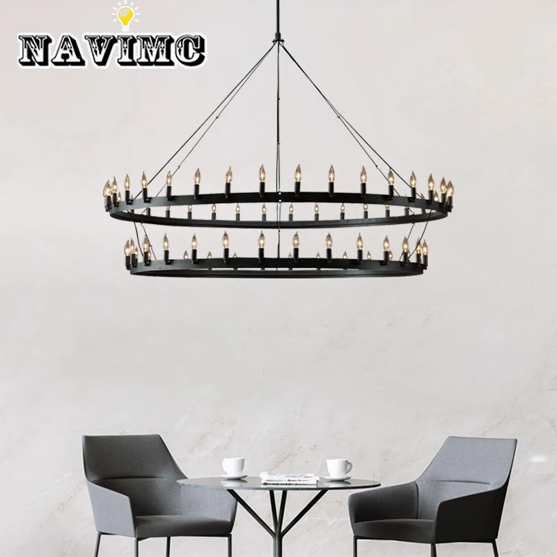 

American Retro Simple Wrought Iron Bar Decoration Ring Candle Light E14 Base